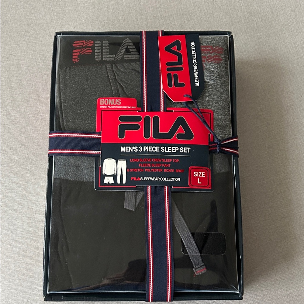 NWT Fila Men's 3 Piece Black Sleep Pajama Set